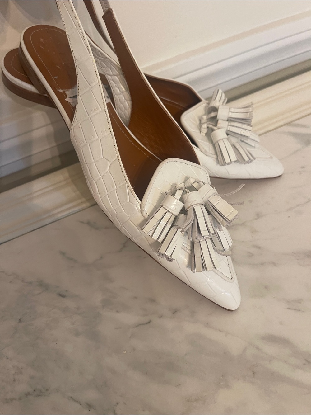 Polo by Ralph Lauren White Pointed Tassel Loafers